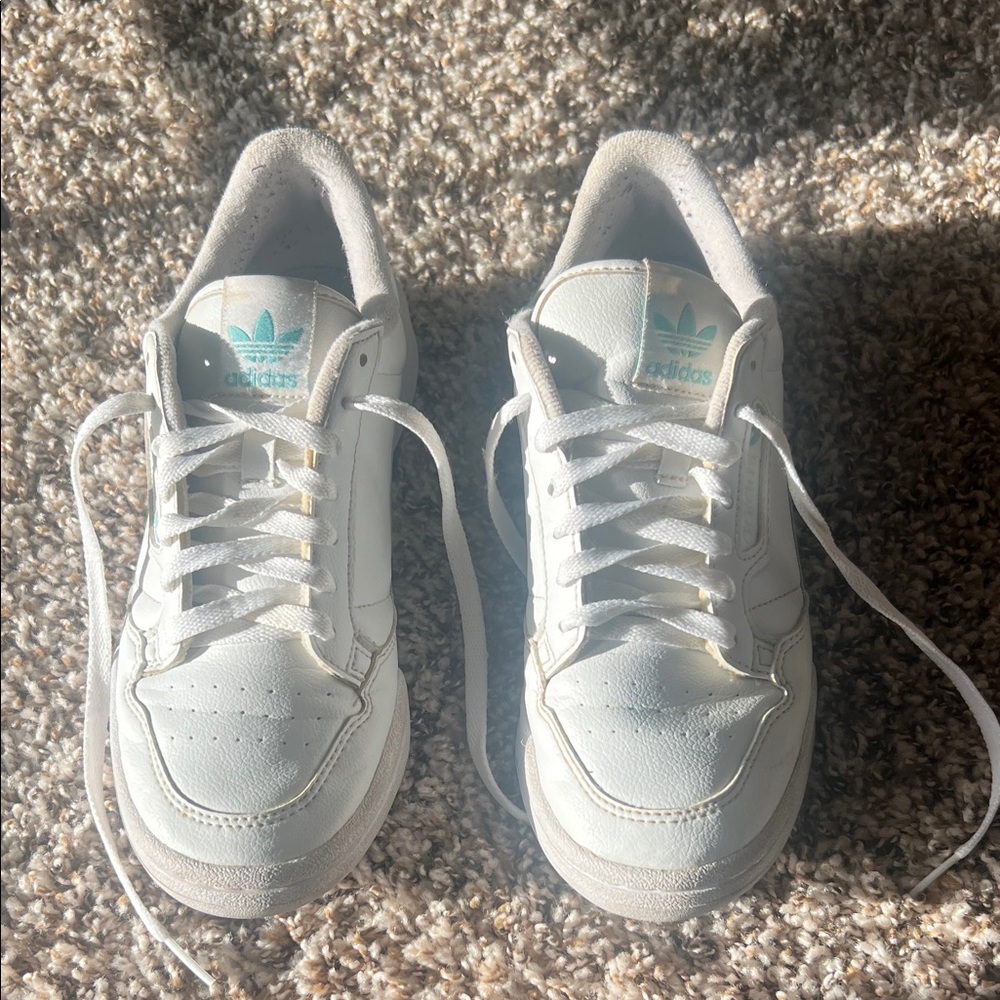 Adidas White and Teal Classic Sneakers
